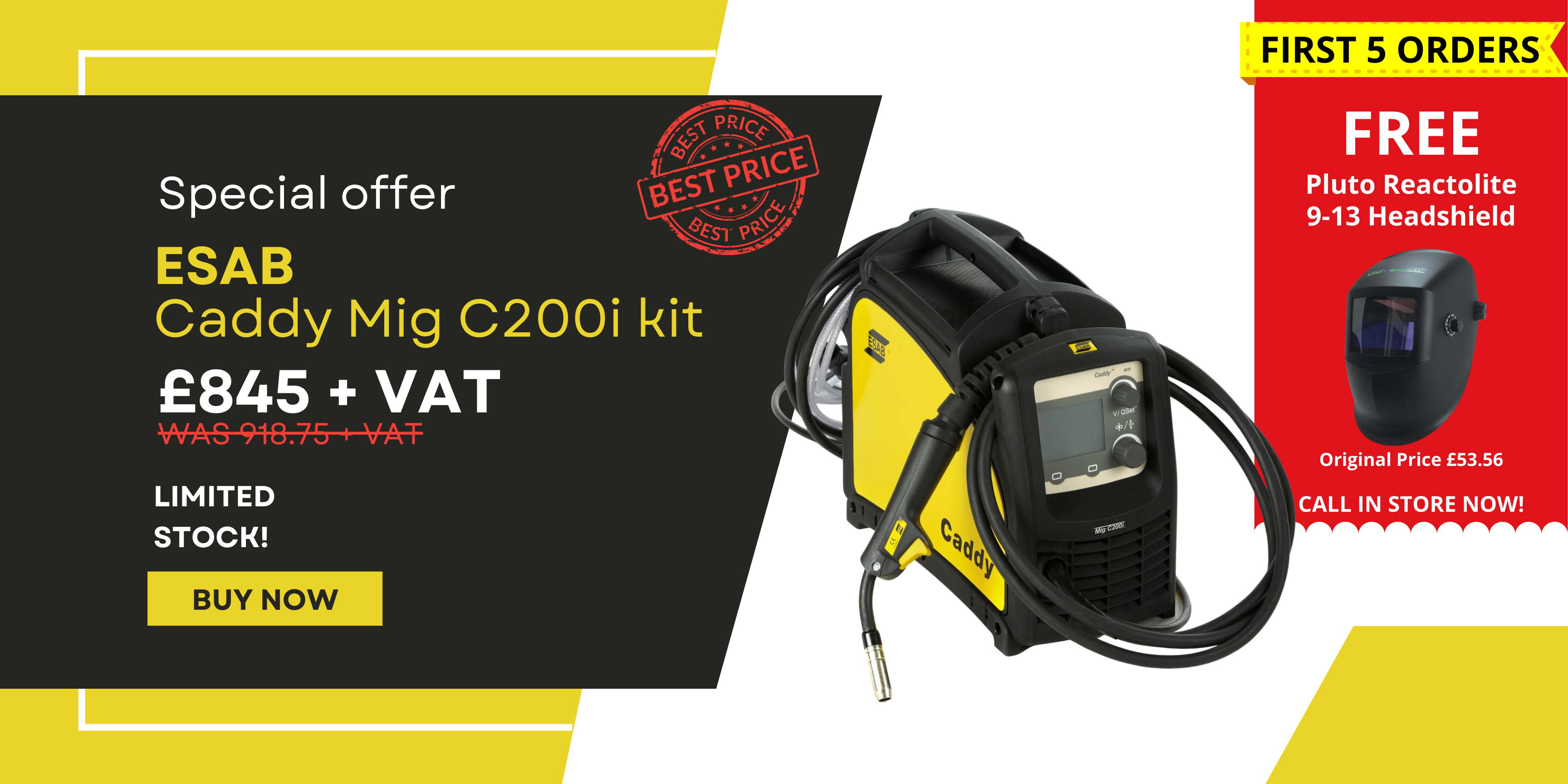 Image offer for an ESAB Caddymig C200i kit including a free Helmet